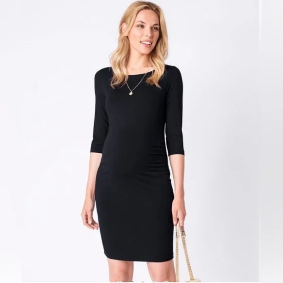 Seraphine Maternity Elegant Black Stretchy Bodycon Dress Sz 4 - Picture 3 of 12